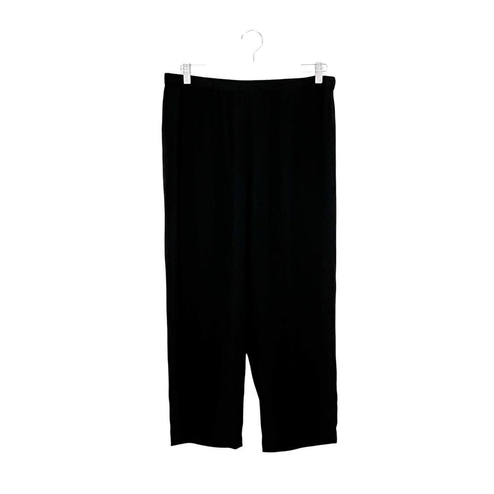 Eileen Fisher Pants Womens M Black 100% Silk Wide Leg Cropped Elastic Waist